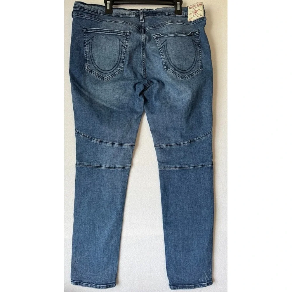 True Religion Rocco Moto Jeans Men 40 Blue Relaxed Skinny Stretch Biker Denim